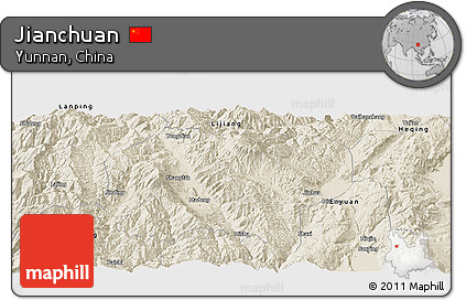 Shaded Relief Panoramic Map of Jianchuan
