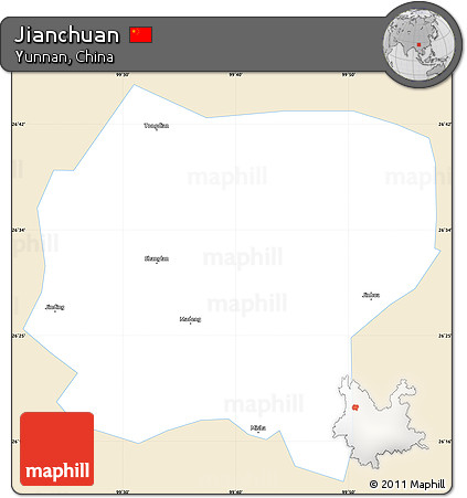 Classic Style Simple Map of Jianchuan, single color outside