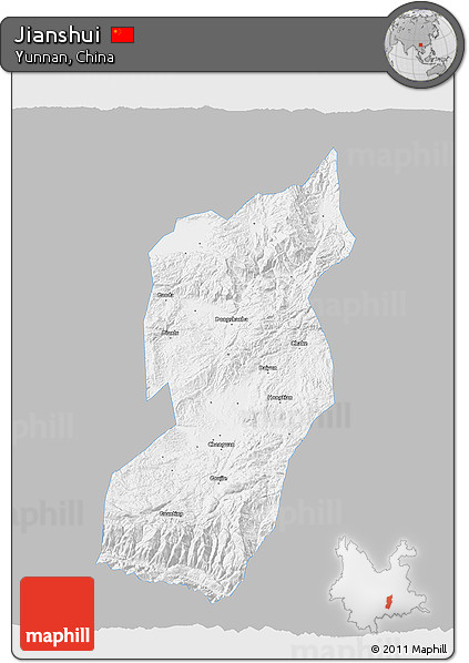 Gray 3D Map of Jianshui, single color outside