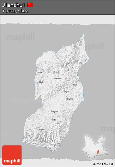 Gray 3D Map of Jianshui, single color outside