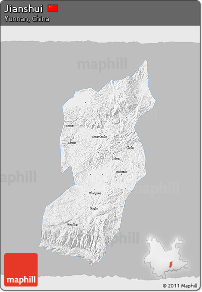 Gray 3D Map of Jianshui, single color outside