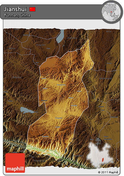 Physical 3D Map of Jianshui, darken