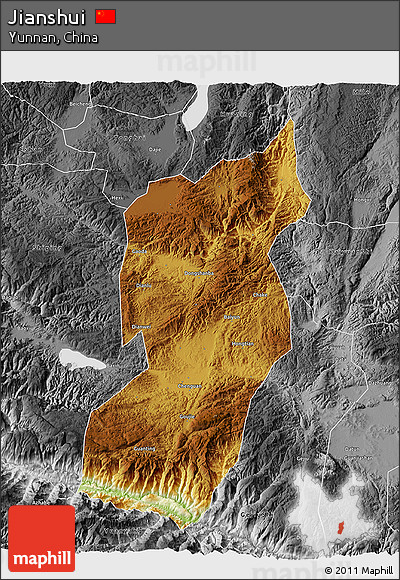 Physical 3D Map of Jianshui, desaturated