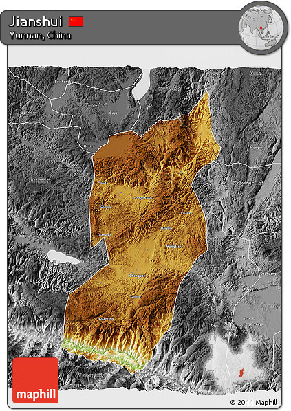 Physical 3D Map of Jianshui, desaturated