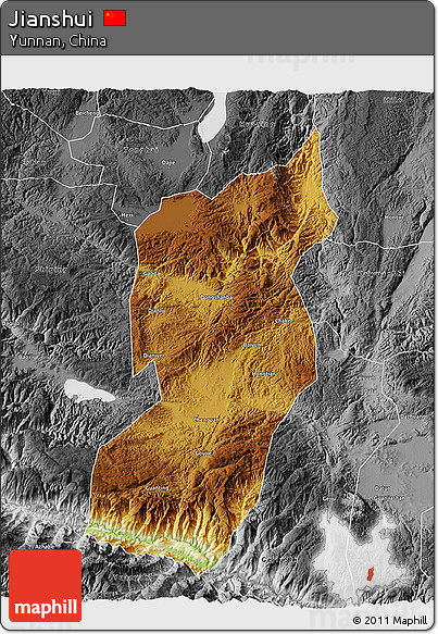 Physical 3D Map of Jianshui, desaturated