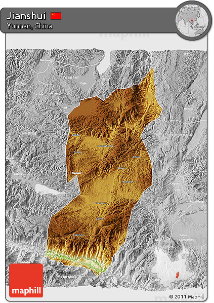 Physical 3D Map of Jianshui, lighten, desaturated
