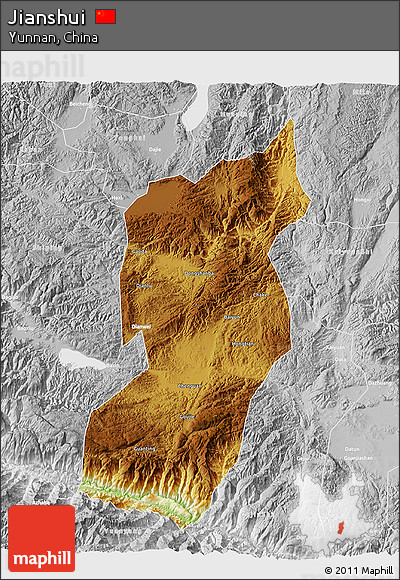 Physical 3D Map of Jianshui, lighten, desaturated