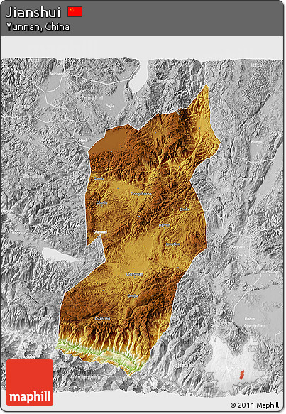 Physical 3D Map of Jianshui, lighten, desaturated