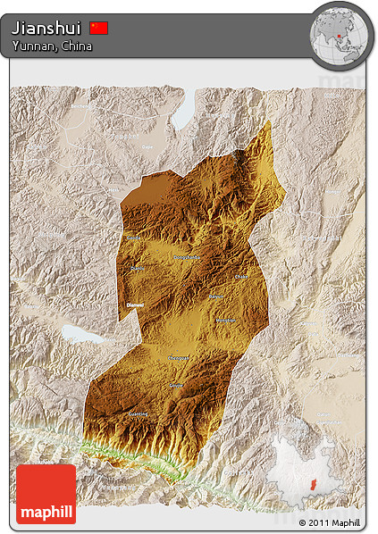 Physical 3D Map of Jianshui, lighten