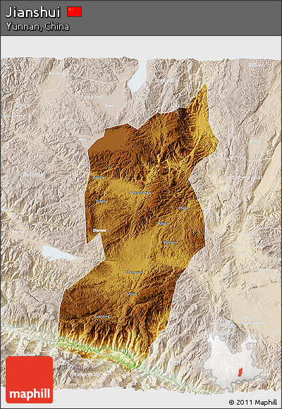 Physical 3D Map of Jianshui, lighten