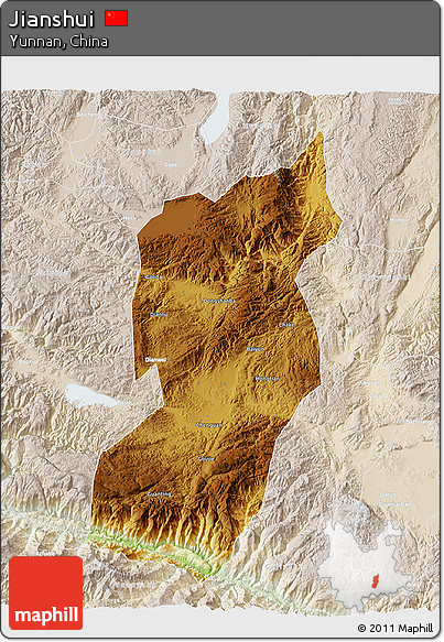 Physical 3D Map of Jianshui, lighten