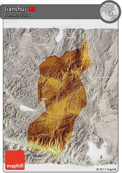 Physical 3D Map of Jianshui, lighten, semi-desaturated