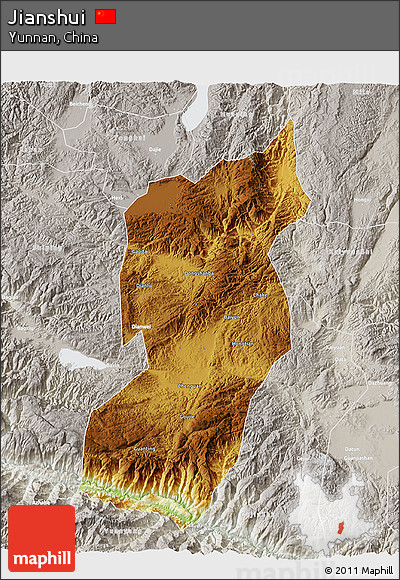 Physical 3D Map of Jianshui, lighten, semi-desaturated