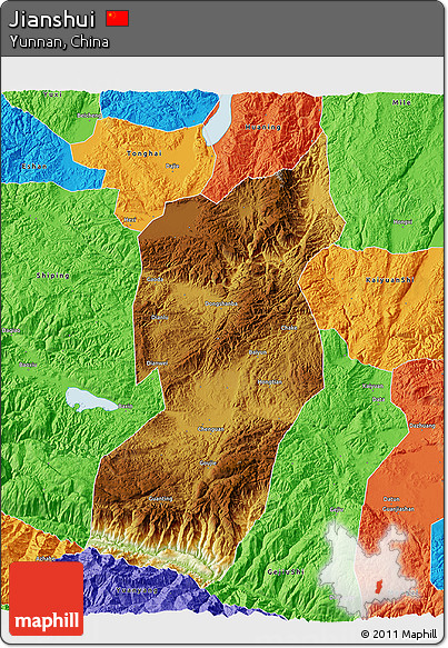 Physical 3D Map of Jianshui, political outside