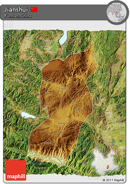 Physical 3D Map of Jianshui, satellite outside