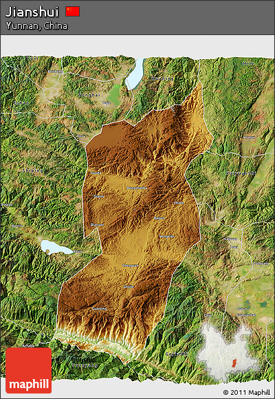 Physical 3D Map of Jianshui, satellite outside