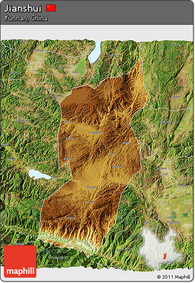 Physical 3D Map of Jianshui, satellite outside