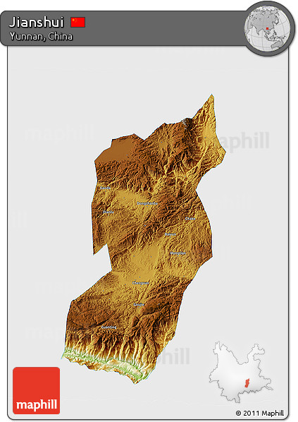 Physical 3D Map of Jianshui, single color outside