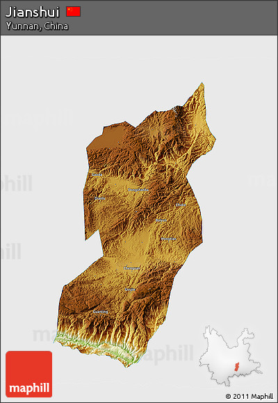 Physical 3D Map of Jianshui, single color outside