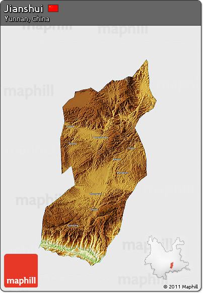 Physical 3D Map of Jianshui, single color outside