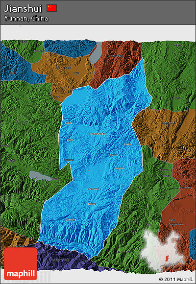 Political 3D Map of Jianshui, darken