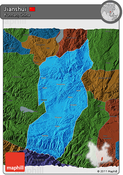 Political 3D Map of Jianshui, darken