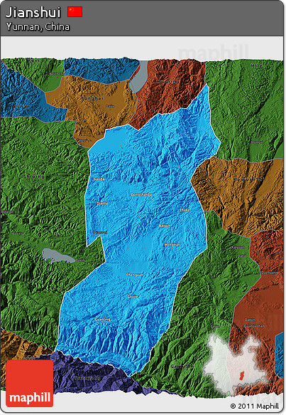 Political 3D Map of Jianshui, darken