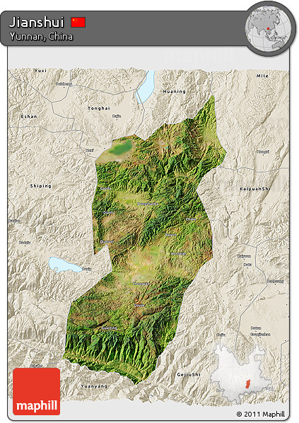 Satellite 3D Map of Jianshui, shaded relief outside