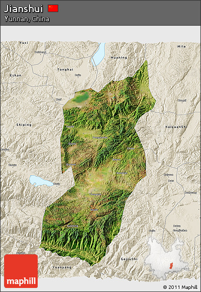 Satellite 3D Map of Jianshui, shaded relief outside