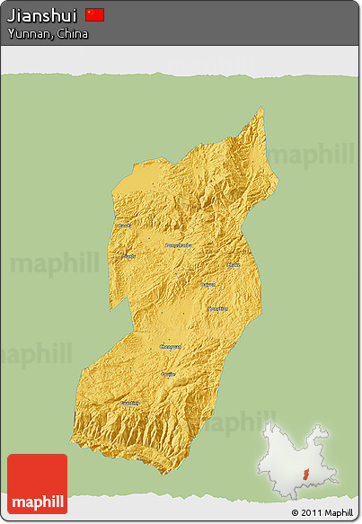 Savanna Style 3D Map of Jianshui, single color outside