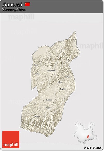 Shaded Relief 3D Map of Jianshui, cropped outside