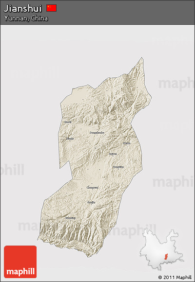 Shaded Relief 3D Map of Jianshui, cropped outside