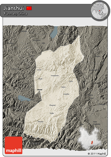 Shaded Relief 3D Map of Jianshui, darken