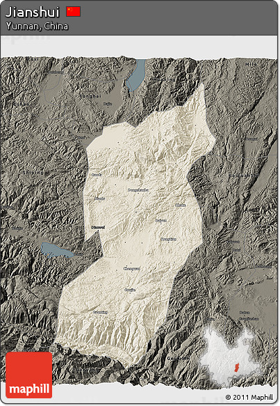 Shaded Relief 3D Map of Jianshui, darken