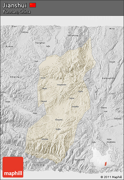 Shaded Relief 3D Map of Jianshui, desaturated