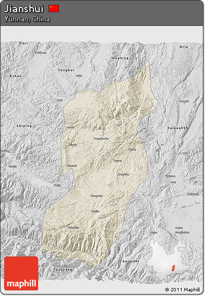 Shaded Relief 3D Map of Jianshui, desaturated