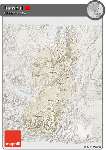 Shaded Relief 3D Map of Jianshui, lighten