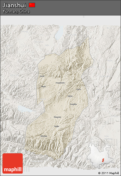 Shaded Relief 3D Map of Jianshui, lighten