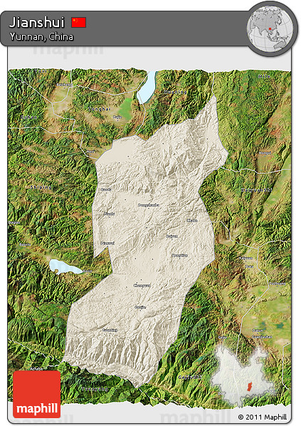 Shaded Relief 3D Map of Jianshui, satellite outside