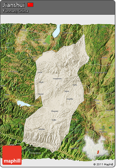 Shaded Relief 3D Map of Jianshui, satellite outside