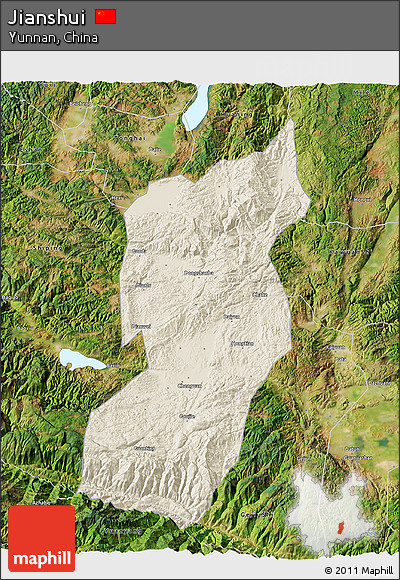 Shaded Relief 3D Map of Jianshui, satellite outside