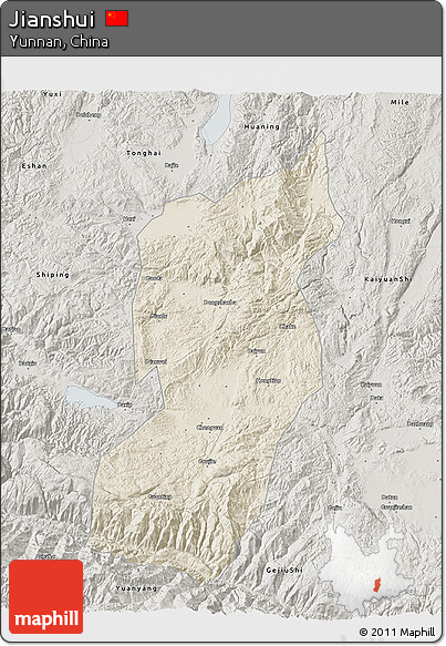 Shaded Relief 3D Map of Jianshui, semi-desaturated