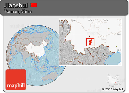 Gray Location Map of Jianshui, highlighted country, hill shading