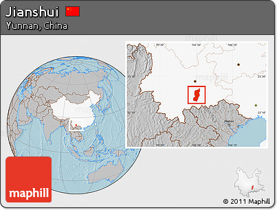 Gray Location Map of Jianshui, highlighted country, hill shading