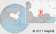Gray Location Map of Jianshui, highlighted country, hill shading