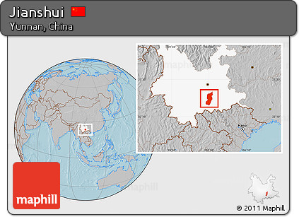 Gray Location Map of Jianshui, highlighted parent region, hill shading