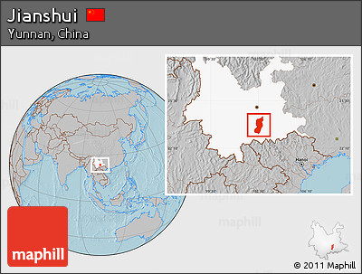 Gray Location Map of Jianshui, highlighted parent region, hill shading