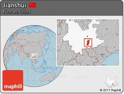 Gray Location Map of Jianshui, highlighted parent region, hill shading