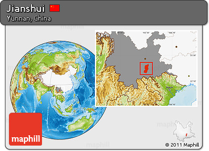 Physical Location Map of Jianshui, highlighted country, highlighted parent region