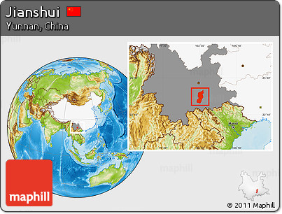 Physical Location Map of Jianshui, highlighted country, highlighted parent region